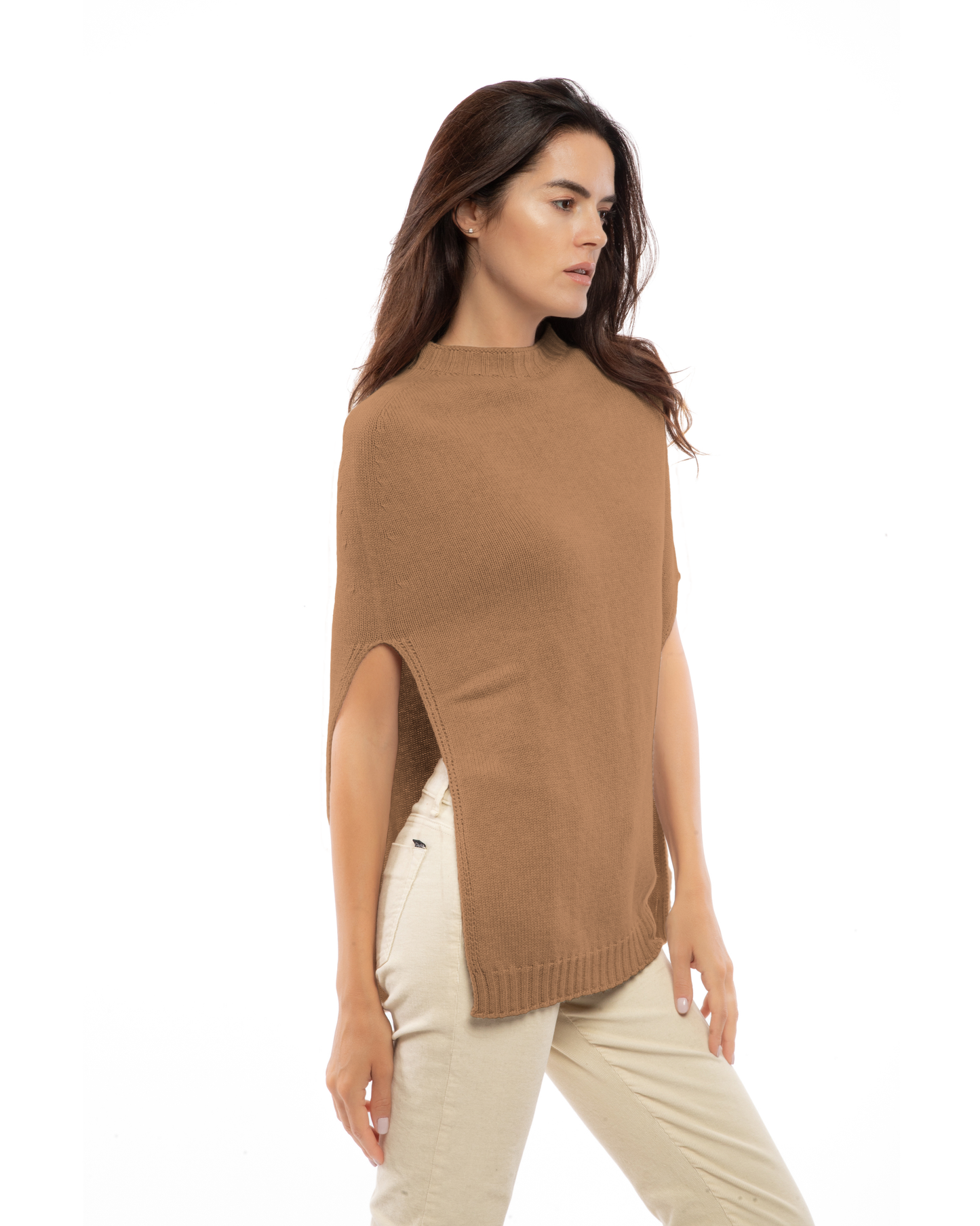 Women's Pure Cashmere Crew Neck Poncho Camel