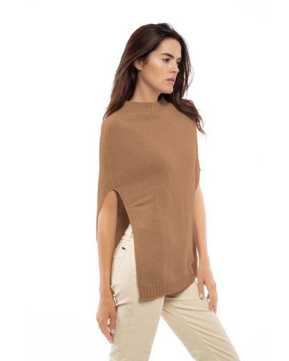 Women's Pure Cashmere Crew Neck Poncho Camel