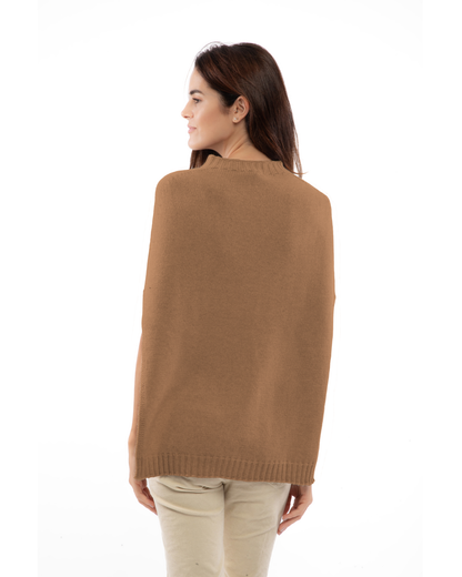 Women's Pure Cashmere Crew Neck Poncho Camel