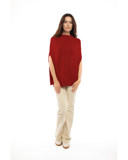 Women's Pure Cashmere Crew Neck Poncho Chianti