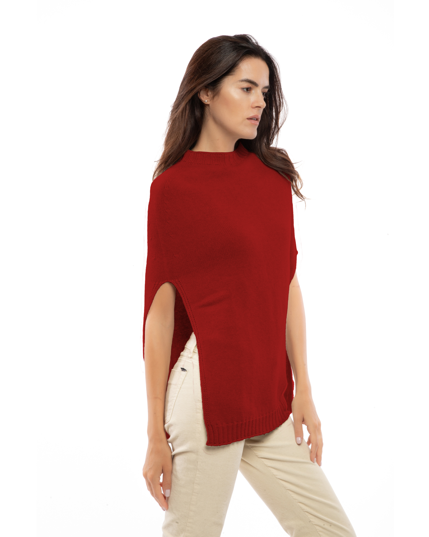 Women's Pure Cashmere Crew Neck Poncho Chianti