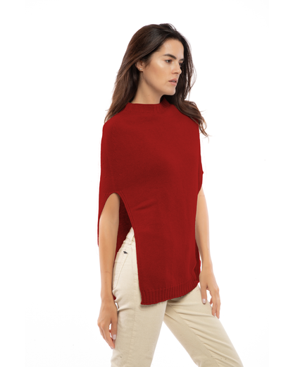 Women's Pure Cashmere Crew Neck Poncho Chianti