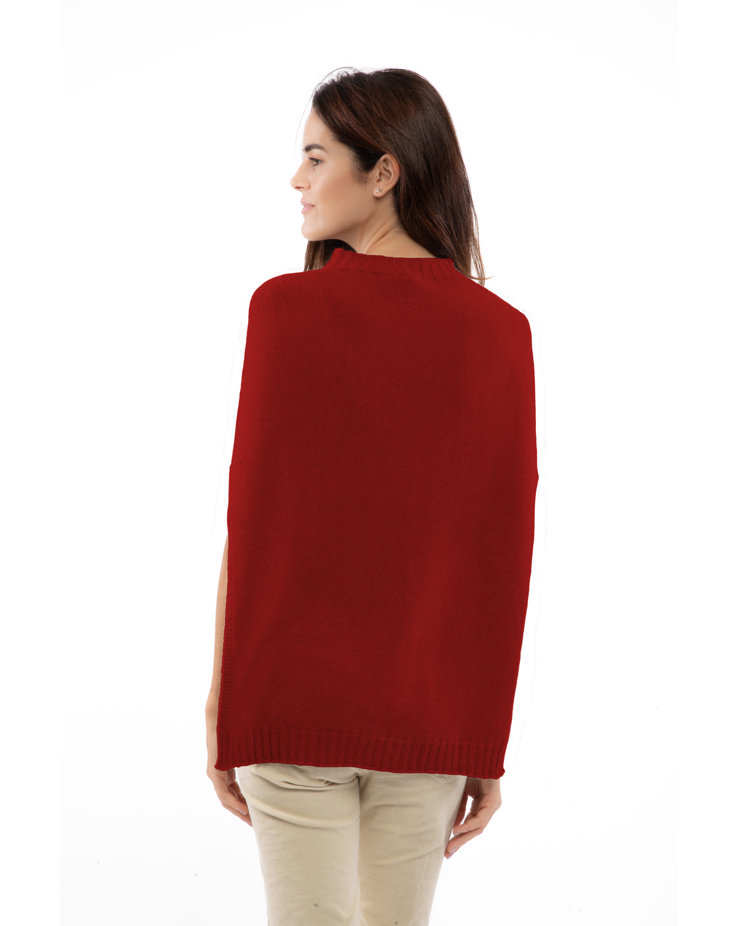Women's Pure Cashmere Crew Neck Poncho Chianti