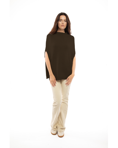 Women's Pure Cashmere Crew Neck Poncho Coffee