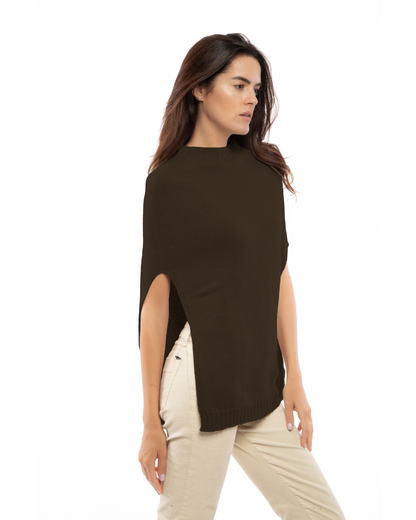 Women's Pure Cashmere Crew Neck Poncho Coffee