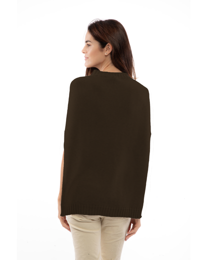 Women's Pure Cashmere Crew Neck Poncho Coffee