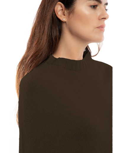 Women's Pure Cashmere Crew Neck Poncho Coffee