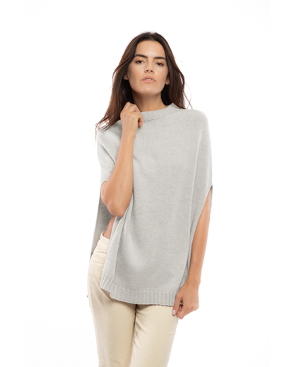 Women's Pure Cashmere Crew Neck Poncho Light Gray