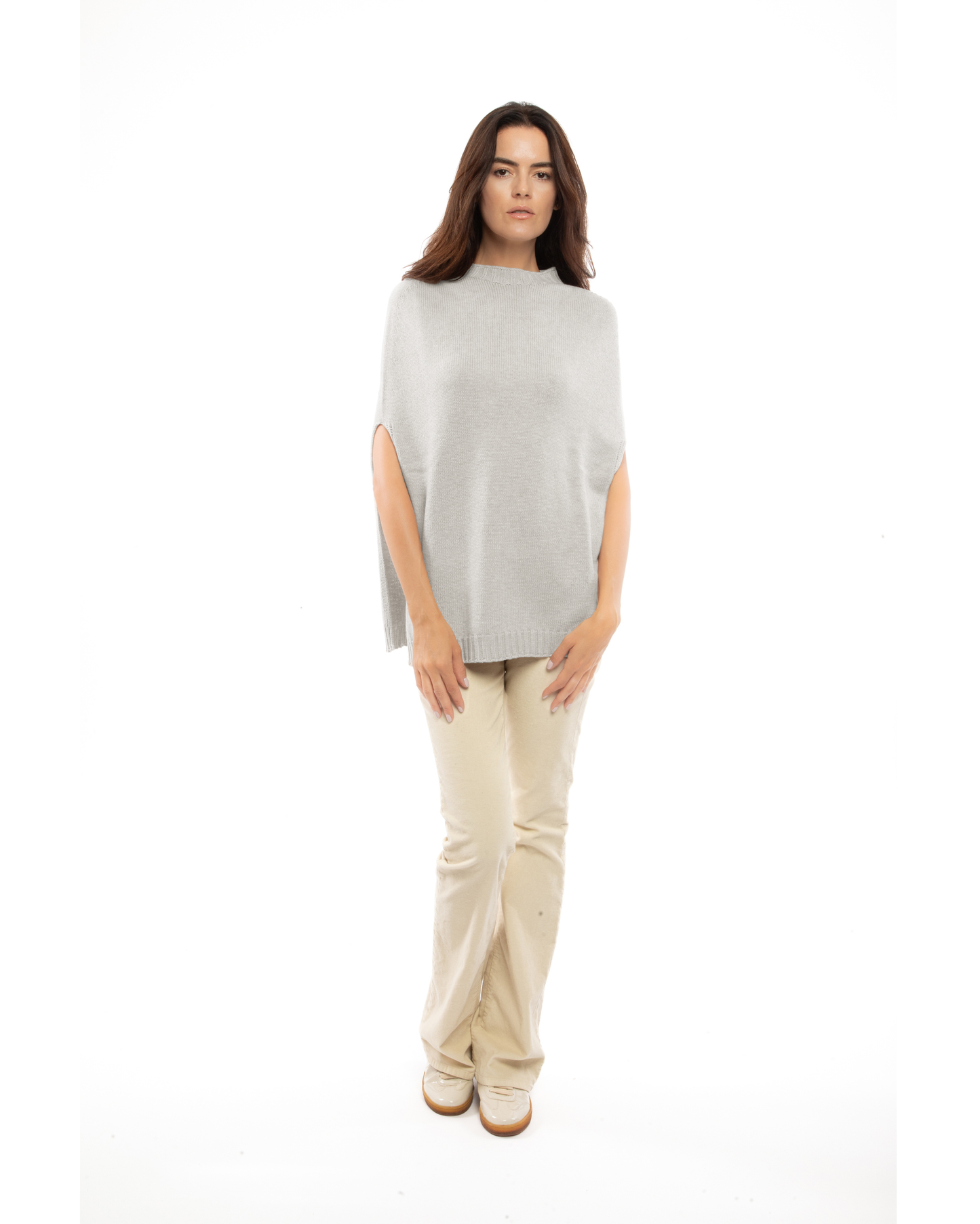 Women's Pure Cashmere Crew Neck Poncho Light Gray