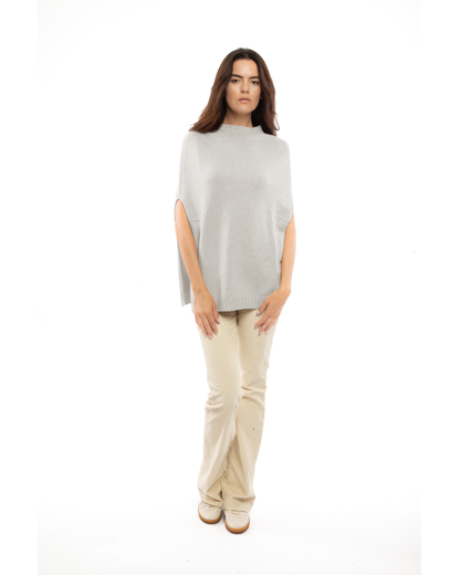 Women's Pure Cashmere Crew Neck Poncho Light Gray
