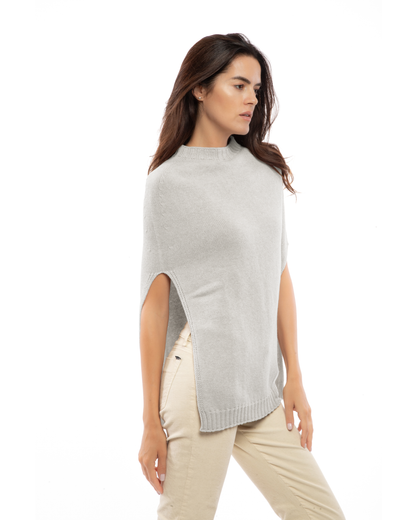 Women's Pure Cashmere Crew Neck Poncho Light Gray