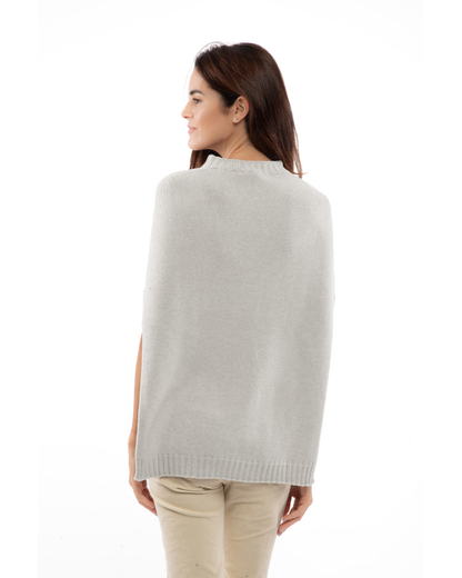 Women's Pure Cashmere Crew Neck Poncho Light Gray