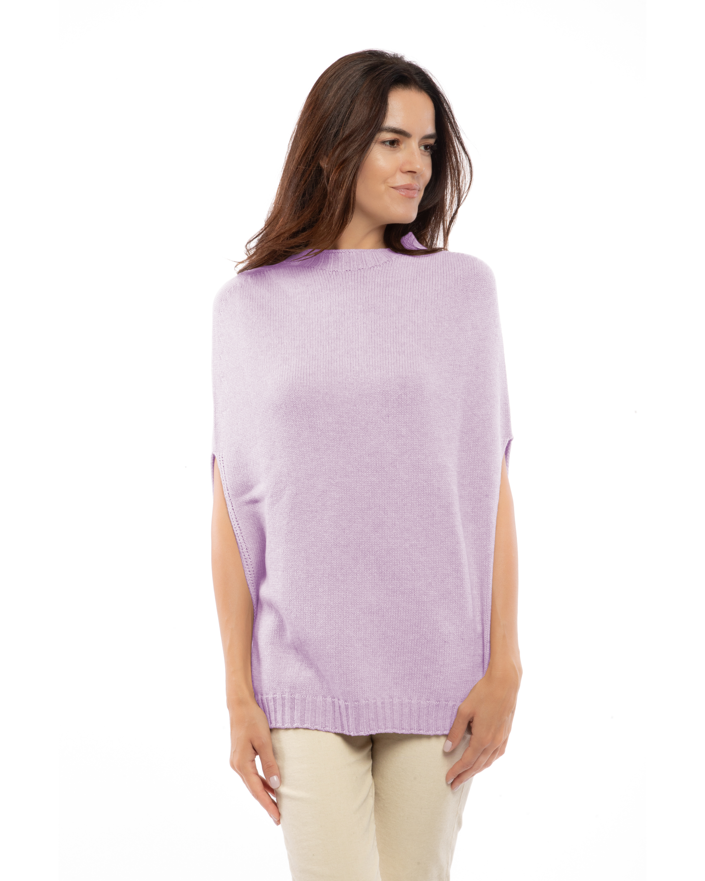 Women's Pure Cashmere Crew Neck Poncho Lilac