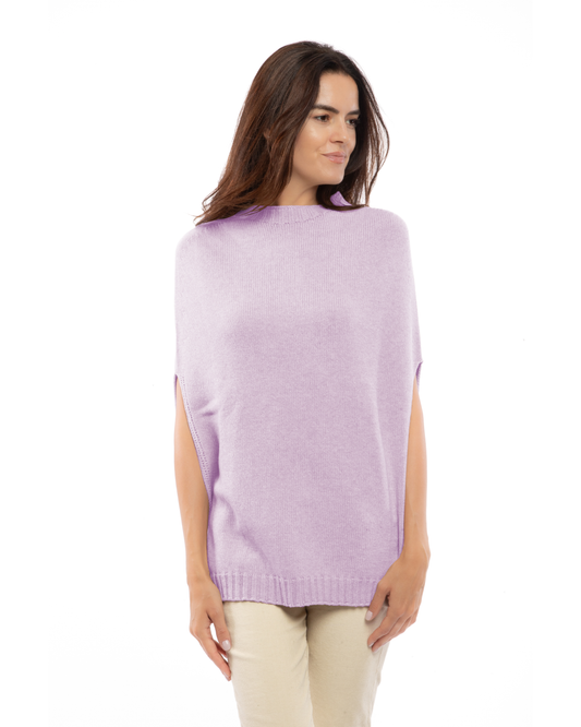 Women's Pure Cashmere Crew Neck Poncho Lilac