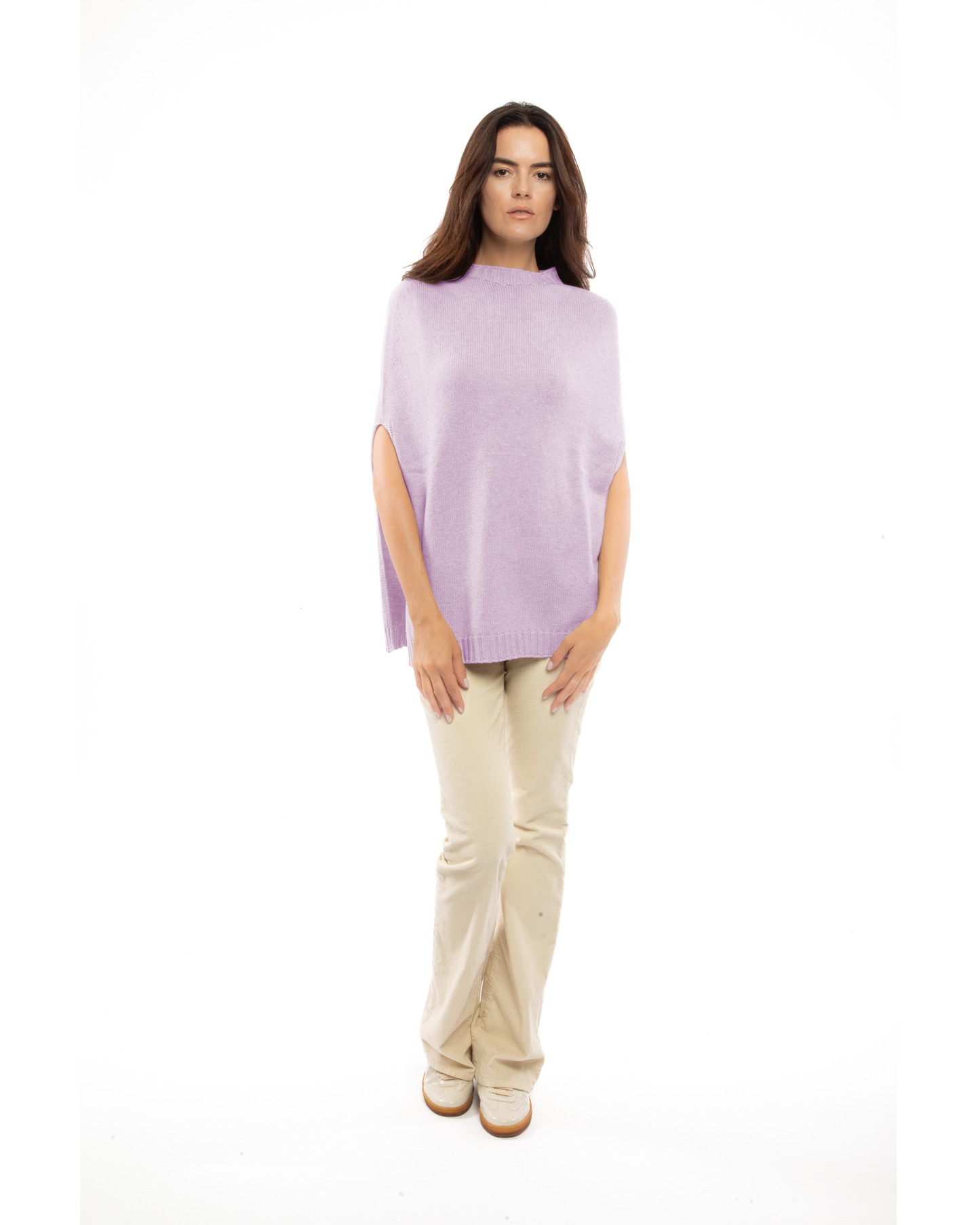 Women's Pure Cashmere Crew Neck Poncho Lilac