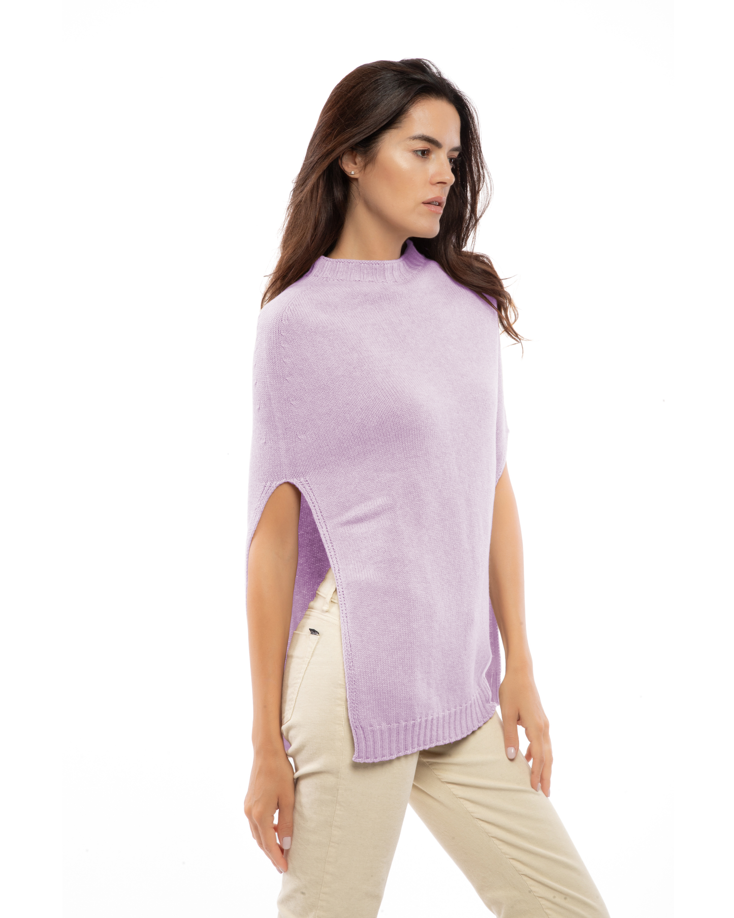Women's Pure Cashmere Crew Neck Poncho Lilac