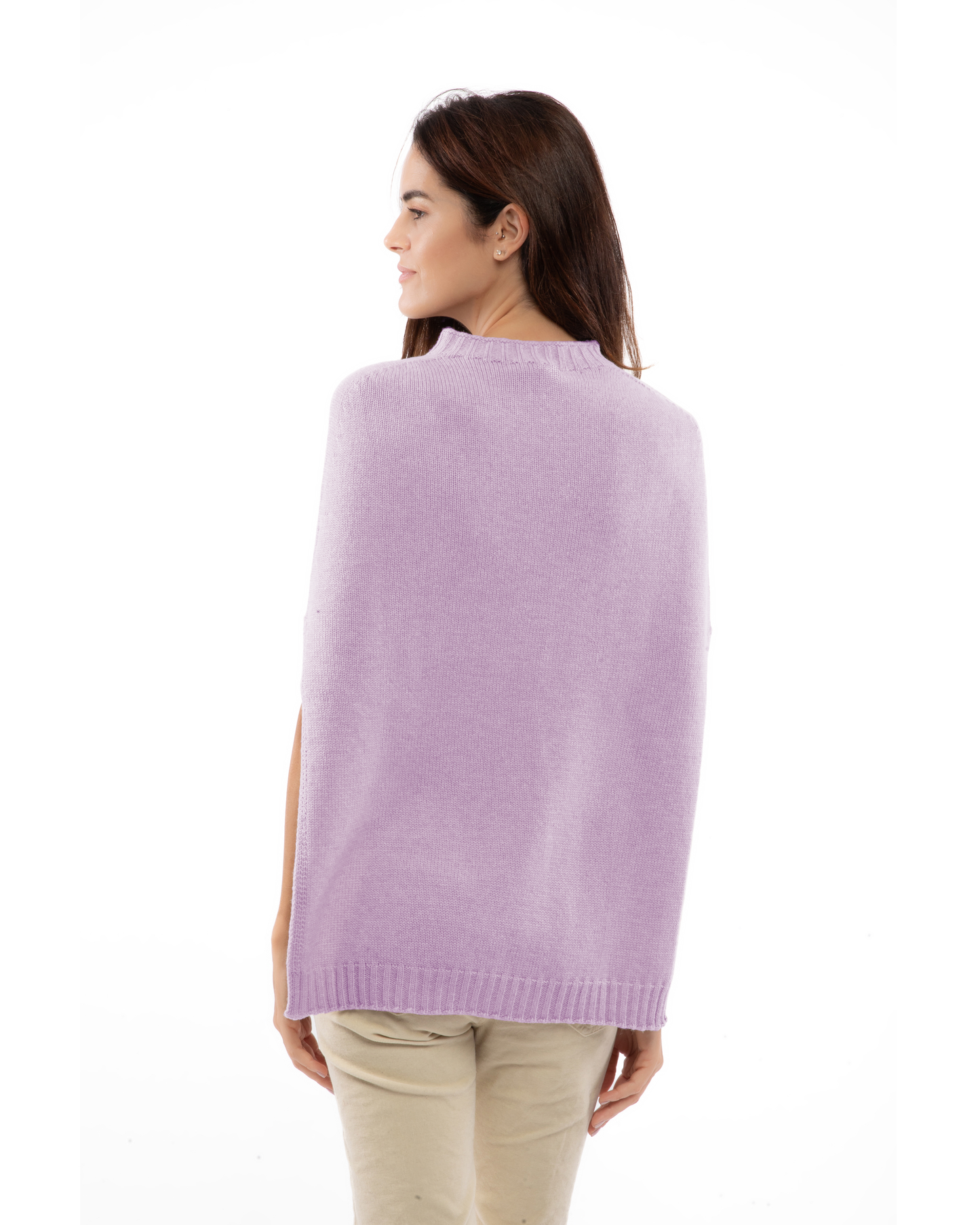 Women's Pure Cashmere Crew Neck Poncho Lilac