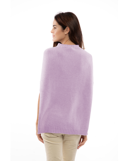 Women's Pure Cashmere Crew Neck Poncho Lilac