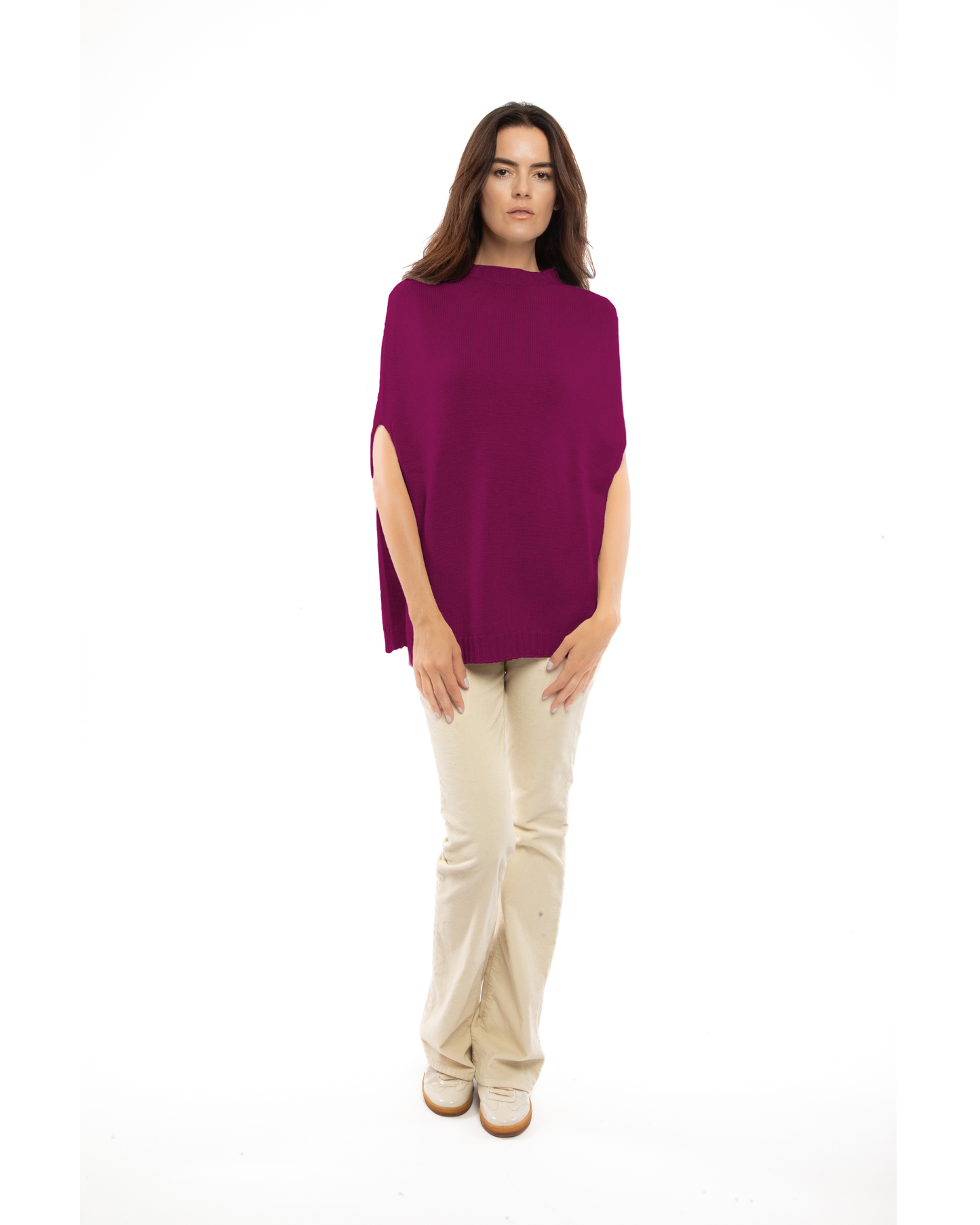 Women's Pure Cashmere Crew Neck Poncho Magenta