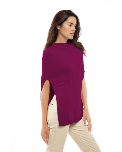 Women's Pure Cashmere Crew Neck Poncho Magenta