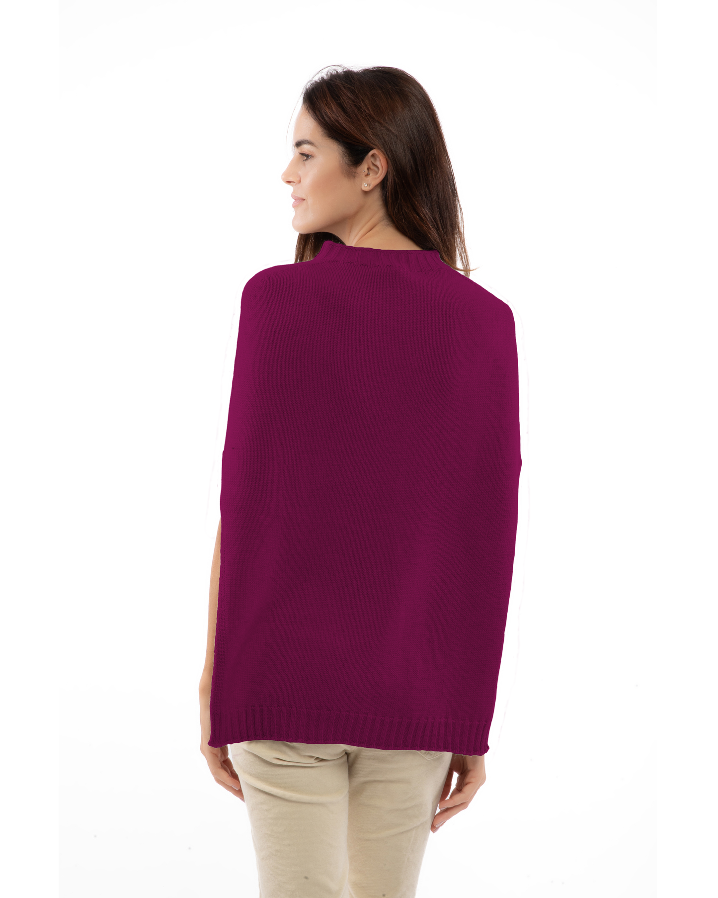 Women's Pure Cashmere Crew Neck Poncho Magenta