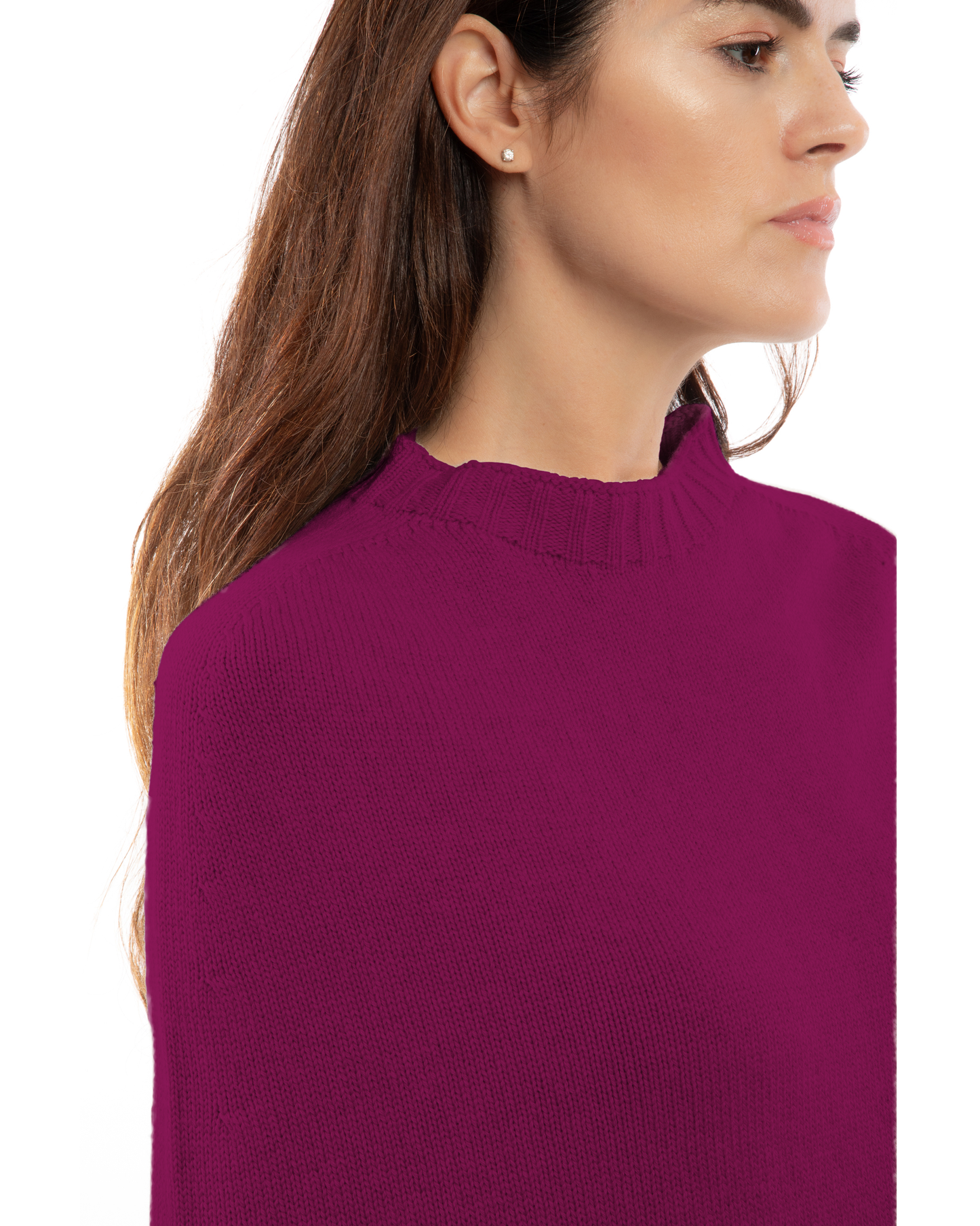 Women's Pure Cashmere Crew Neck Poncho Magenta