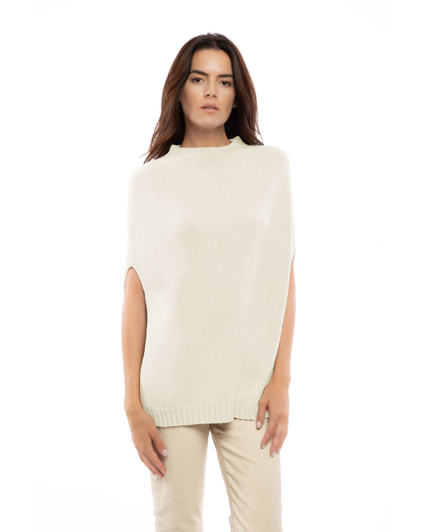 Women's Pure Cashmere Crew Neck Poncho Milk White
