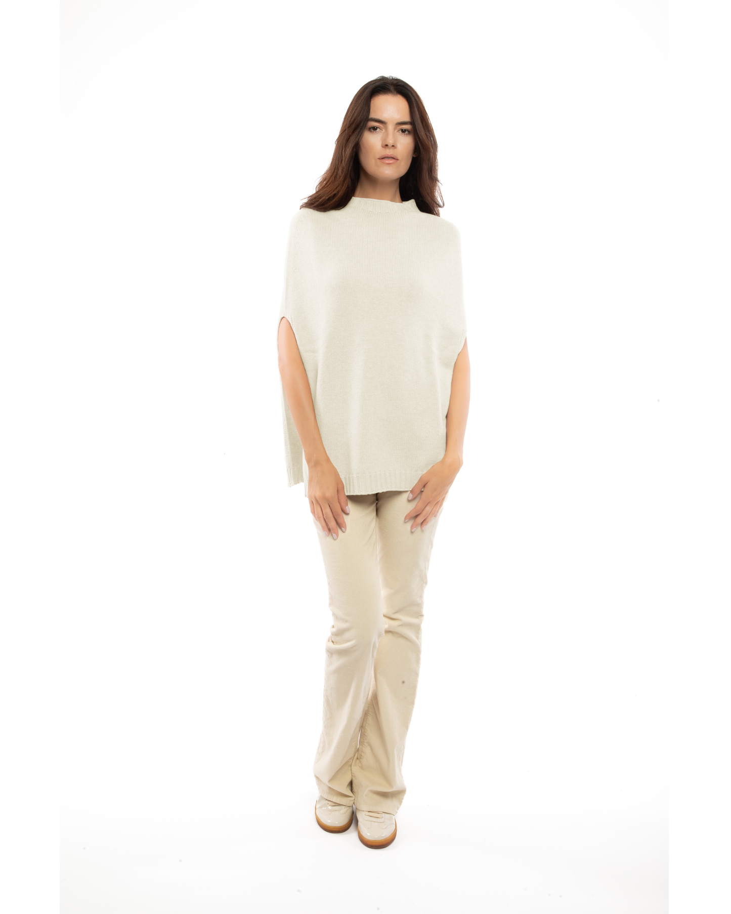 Women's Pure Cashmere Crew Neck Poncho Milk White