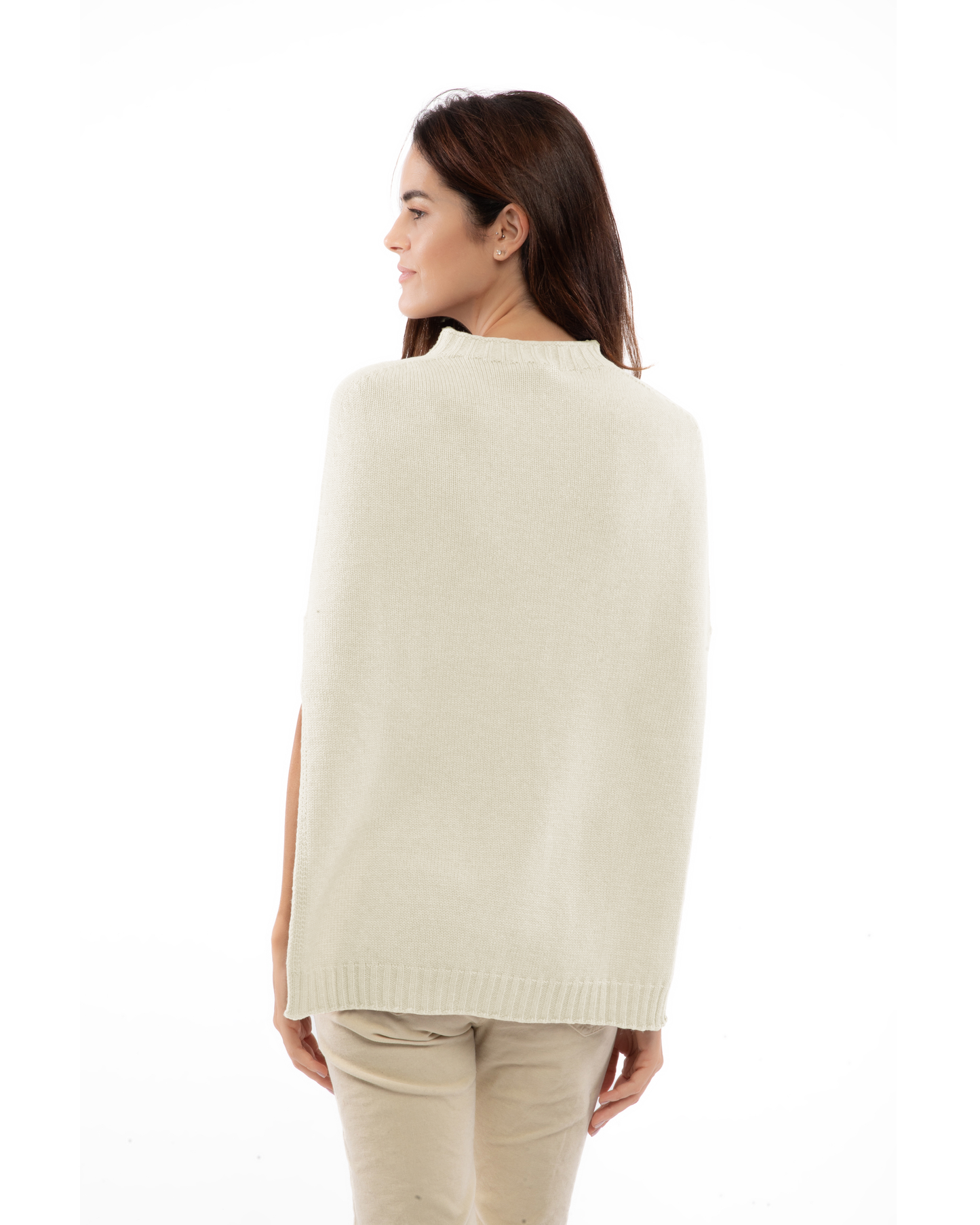 Women's Pure Cashmere Crew Neck Poncho Milk White