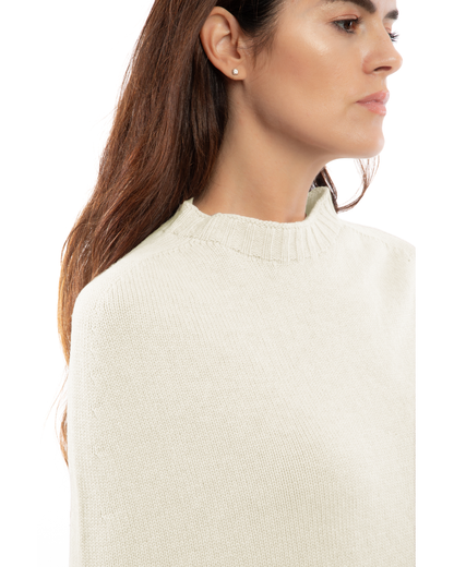 Women's Pure Cashmere Crew Neck Poncho Milk White