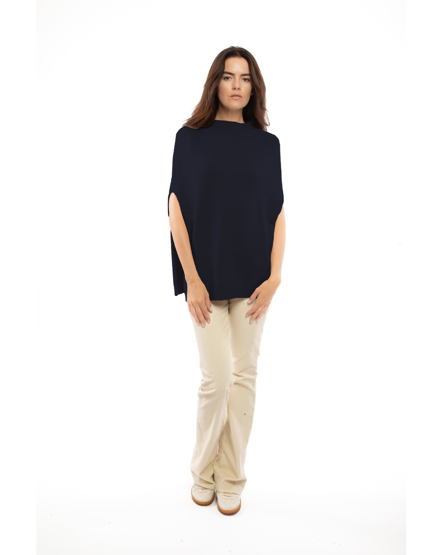 Women's Pure Cashmere Crew Neck Poncho Night Blue
