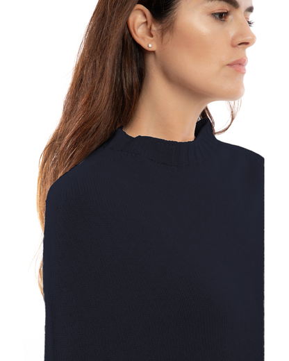 Women's Pure Cashmere Crew Neck Poncho Night Blue