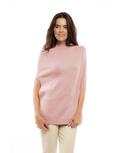 Women's Pure Cashmere Crew Neck Poncho Old Rose