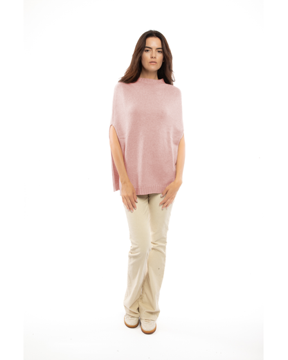 Women's Pure Cashmere Crew Neck Poncho Old Rose