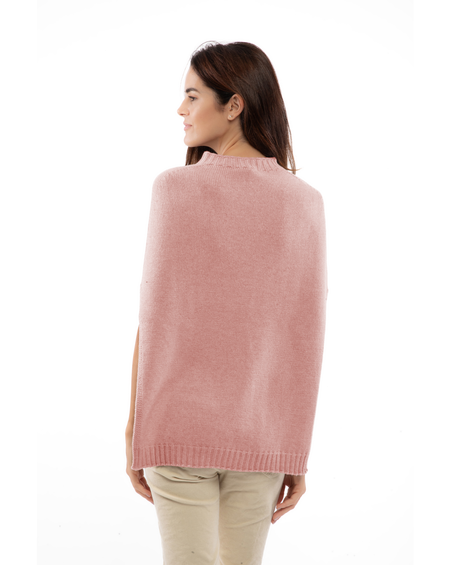 Women's Pure Cashmere Crew Neck Poncho Old Rose