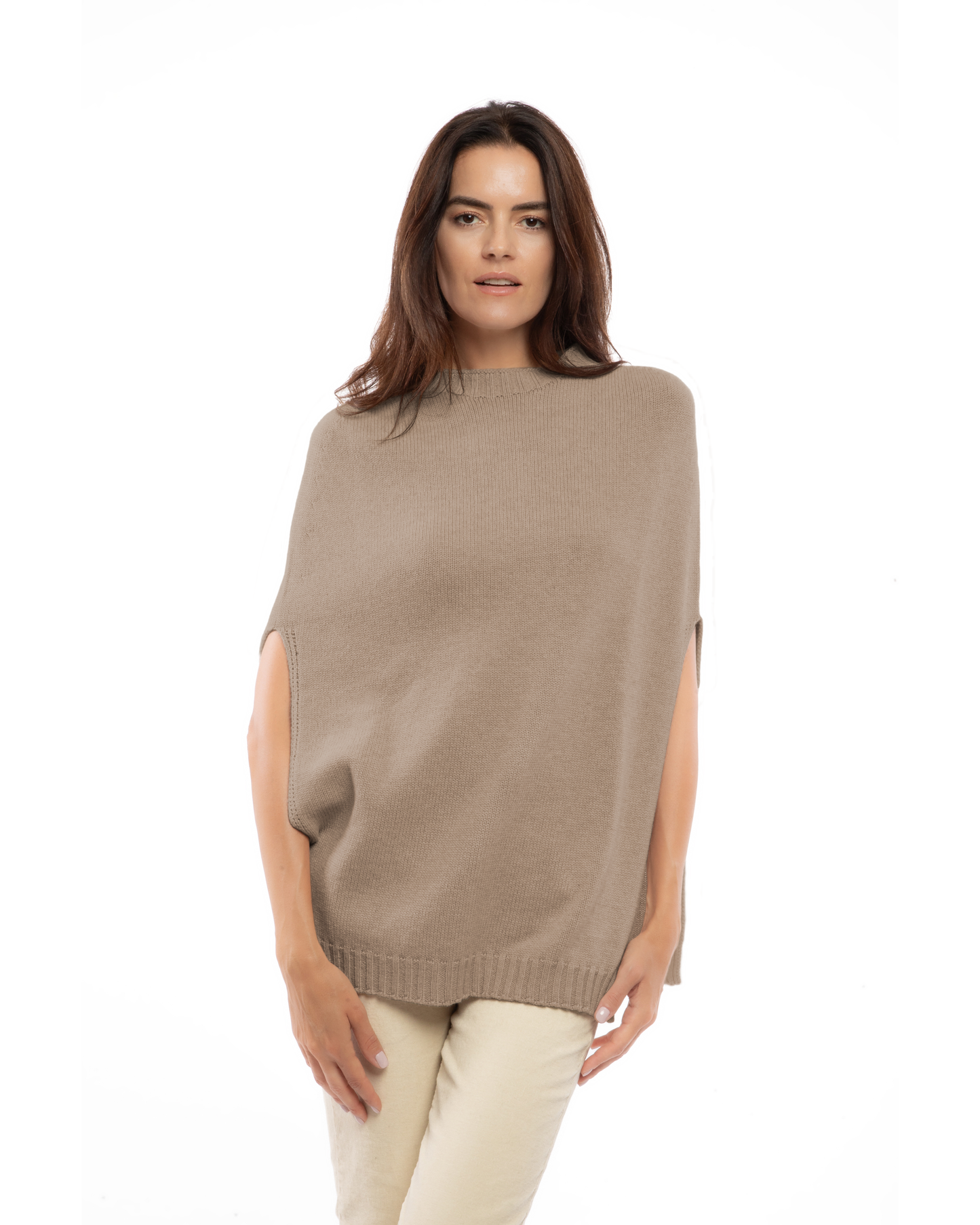 Women's Pure Cashmere Crew Neck Poncho Taupe