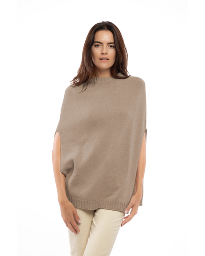 Women's Pure Cashmere Crew Neck Poncho Taupe
