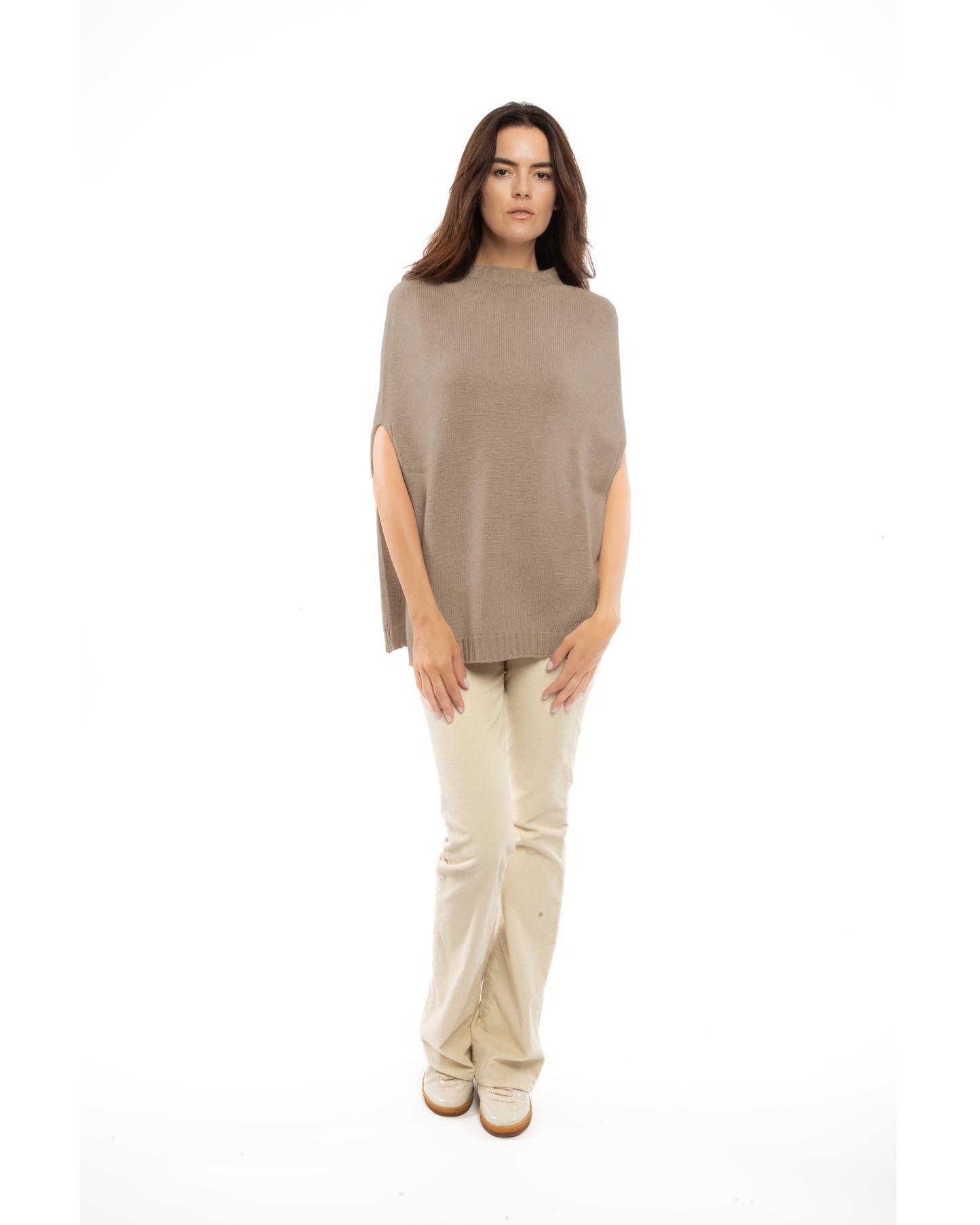 Women's Pure Cashmere Crew Neck Poncho Taupe
