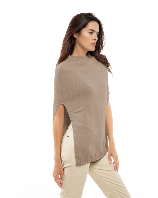 Women's Pure Cashmere Crew Neck Poncho Taupe