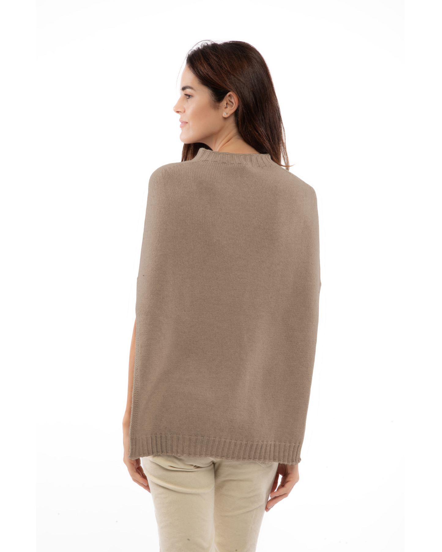 Women's Pure Cashmere Crew Neck Poncho Taupe
