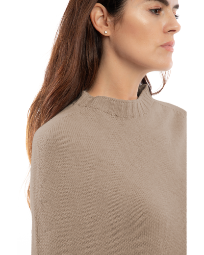 Women's Pure Cashmere Crew Neck Poncho Taupe