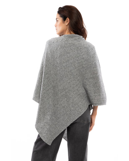 Pure Cashmere Cable Knit Poncho Melange Gray