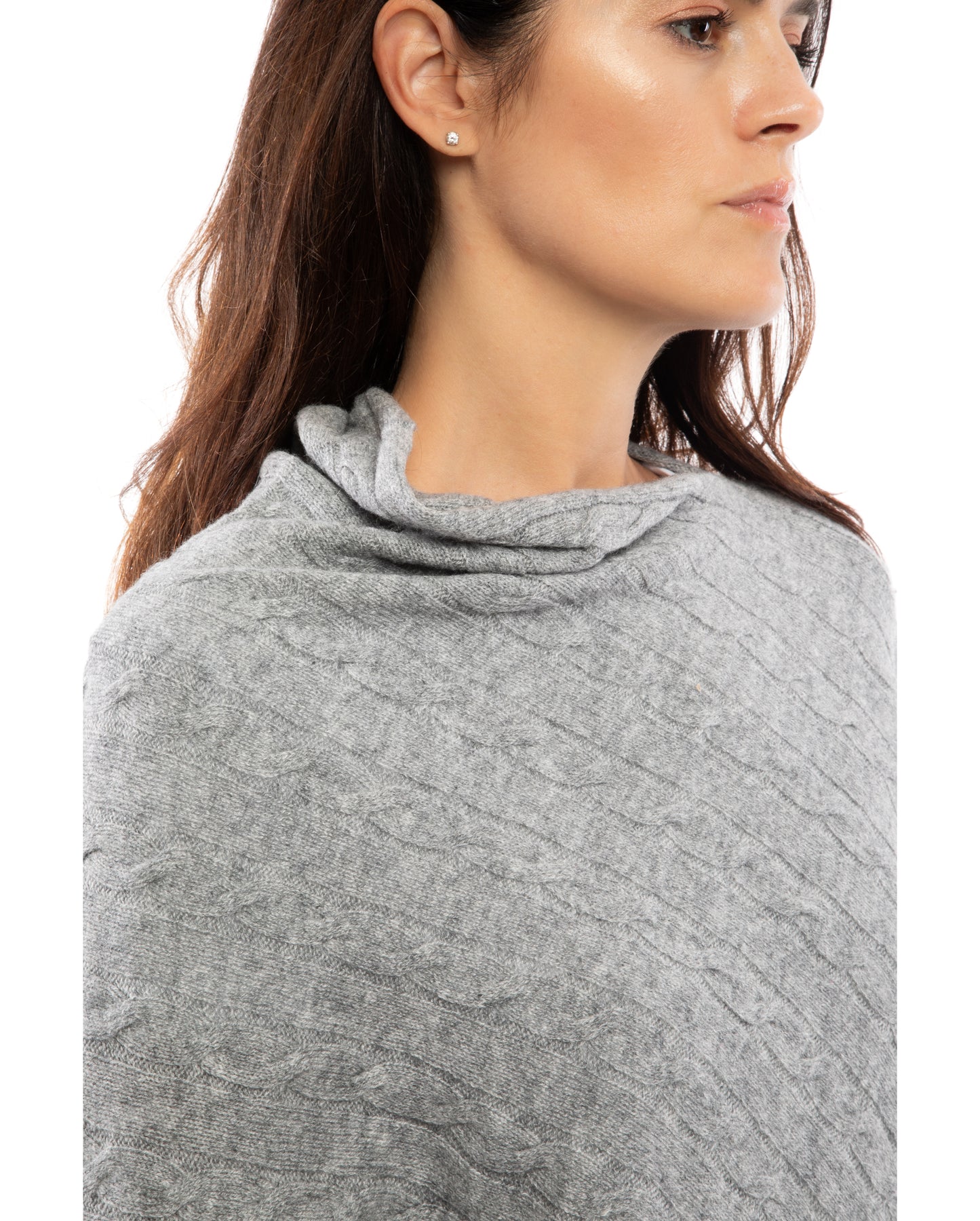 Pure Cashmere Cable Knit Poncho Melange Gray