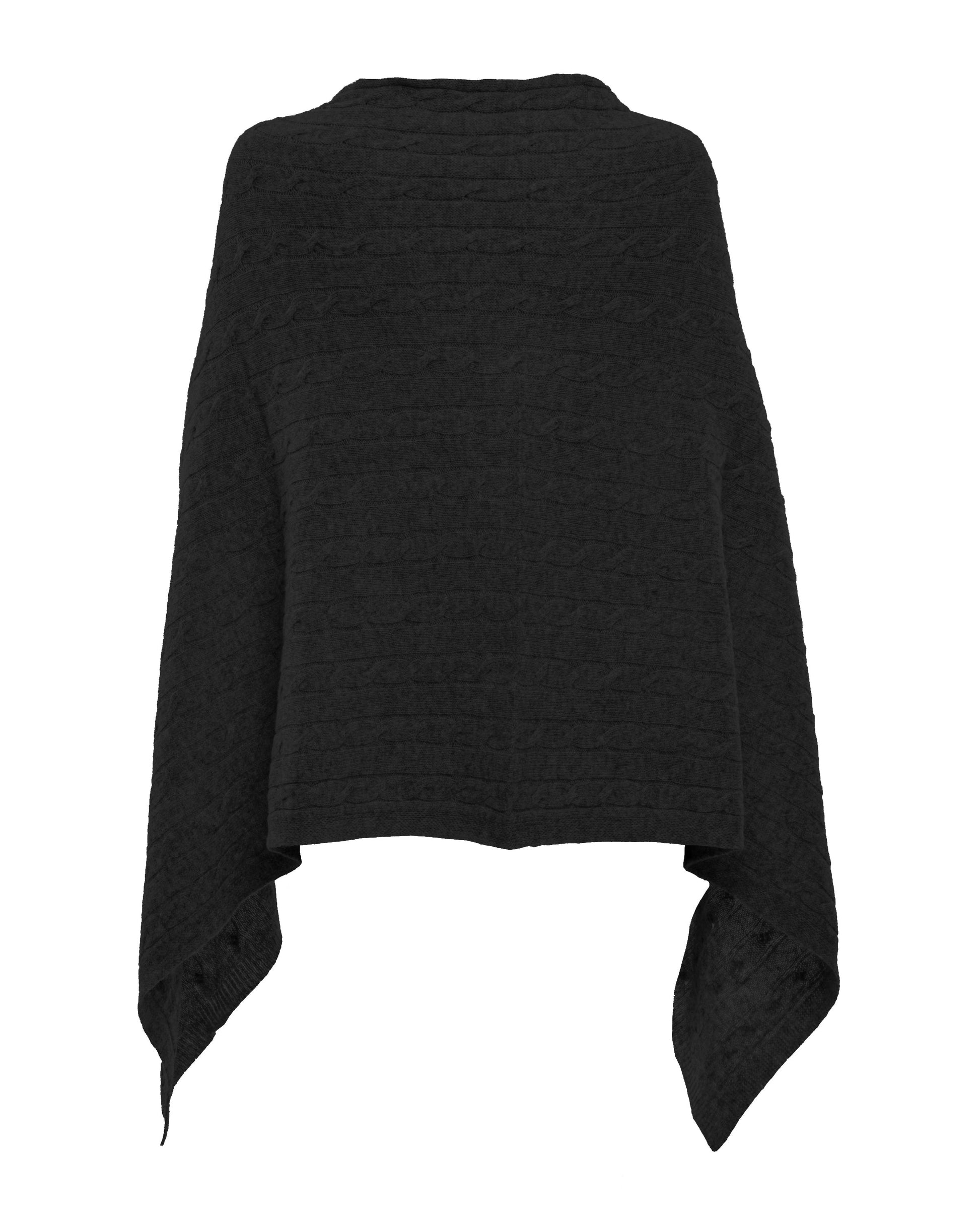 Monticelli Pure Cashmere Cable Knit Poncho Black Made In Italy 6