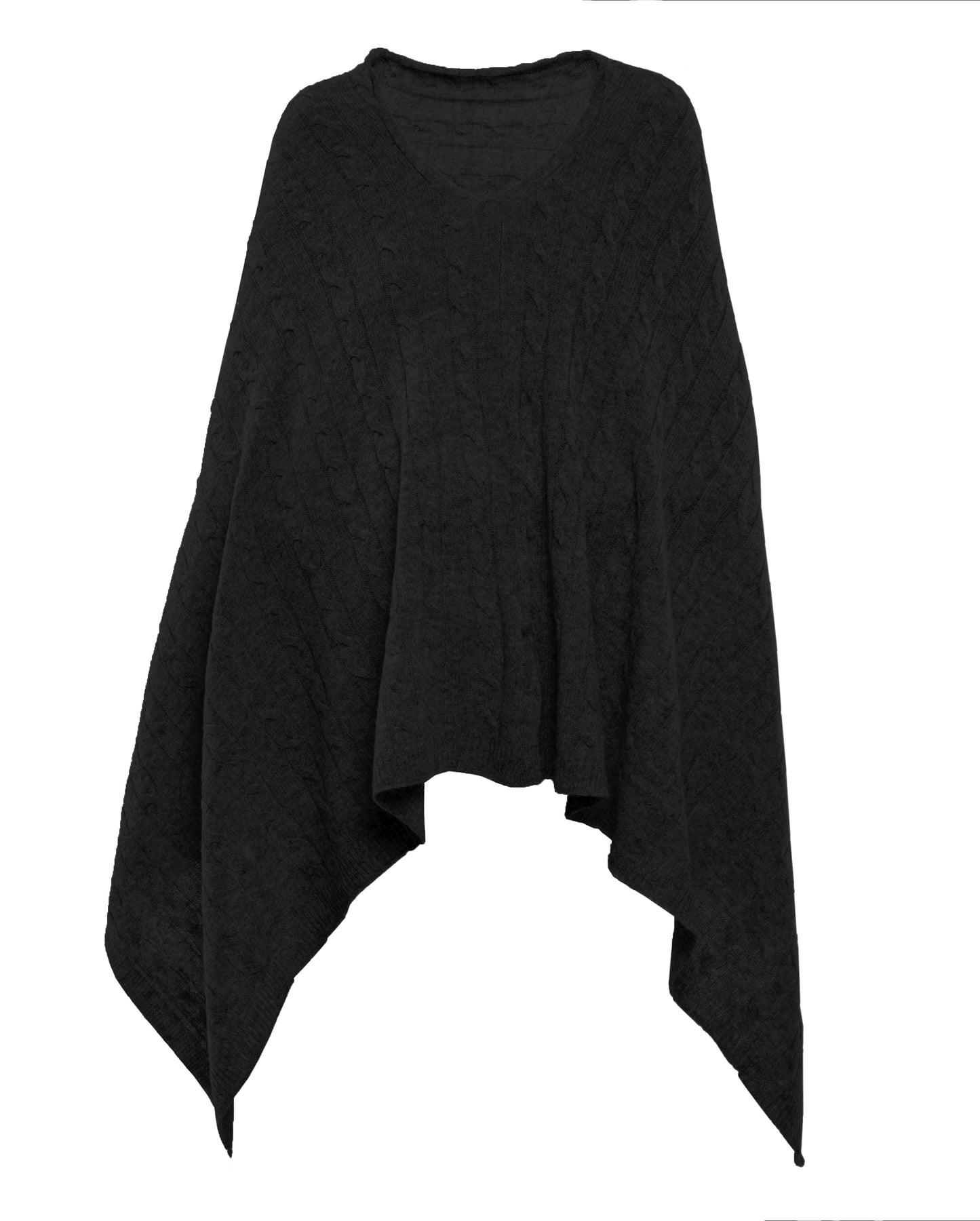 Monticelli Pure Cashmere Cable Knit Poncho Black Made In Italy 5