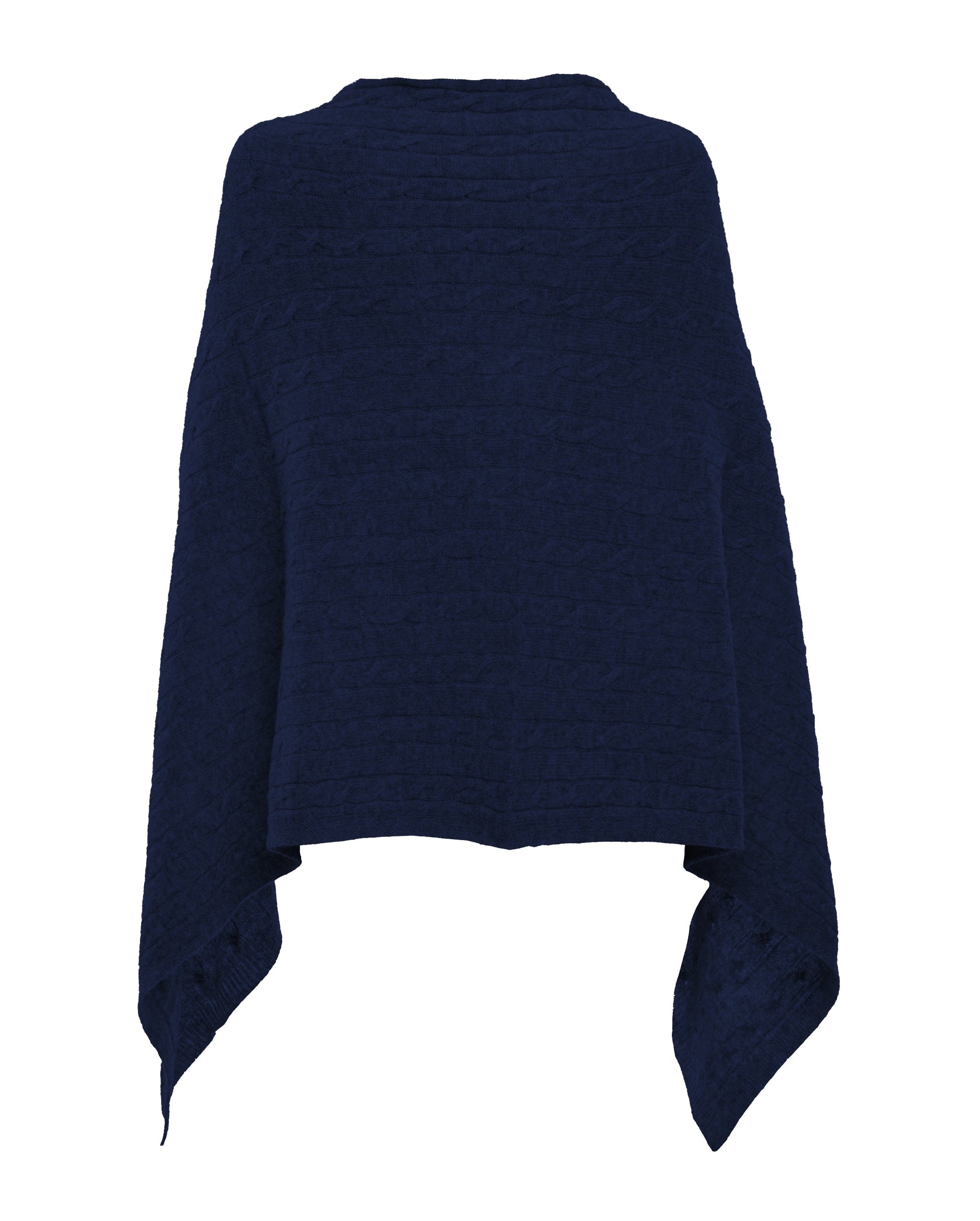 Monticelli Pure Cashmere Cable Knit Poncho Night Blue  Made In Italy 6