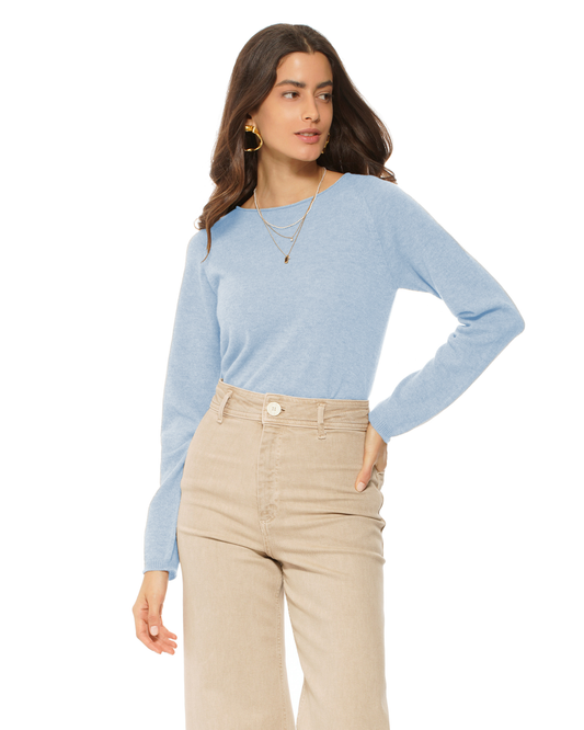 Women's Ultralight Cashmere Raglan Crew Neck Sweater Baby Blue