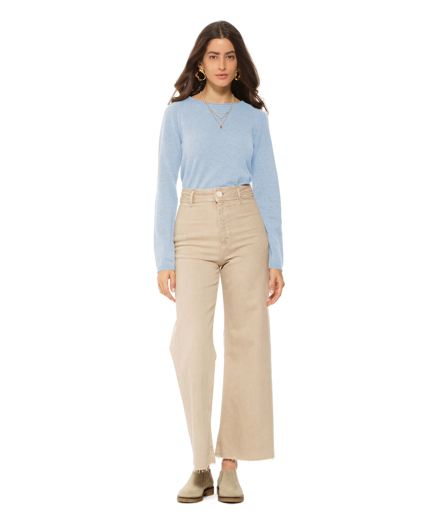 Women's Ultralight Cashmere Raglan Crew Neck Sweater Baby Blue