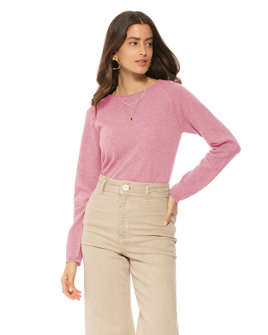 Women's Ultralight Cashmere Raglan Crew Neck Sweater Baby Pink