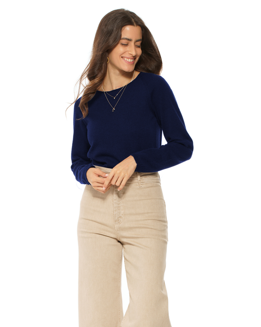 Women's Ultralight Cashmere Raglan Crew Neck Sweater Blue